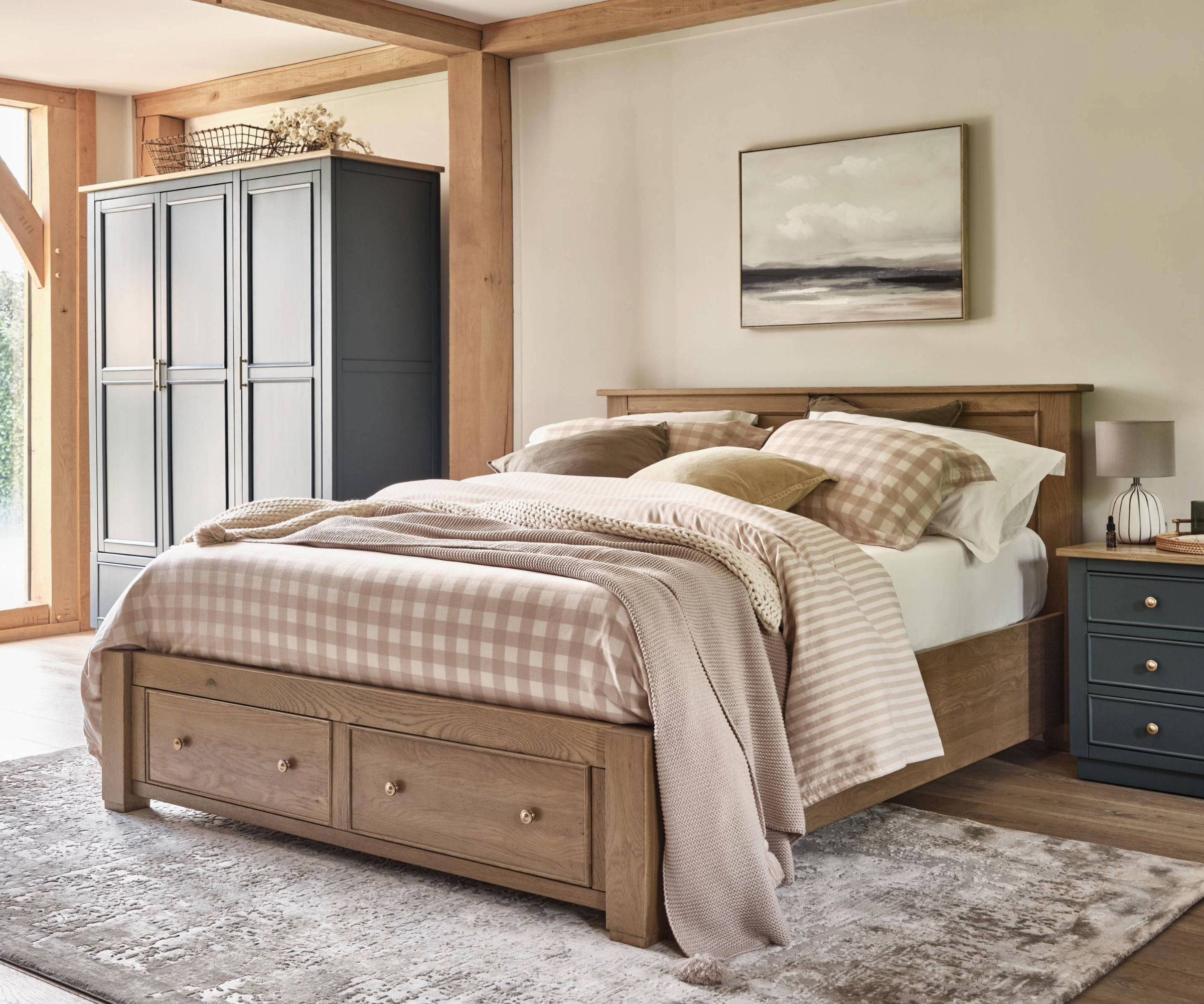 wooden bed with drawers