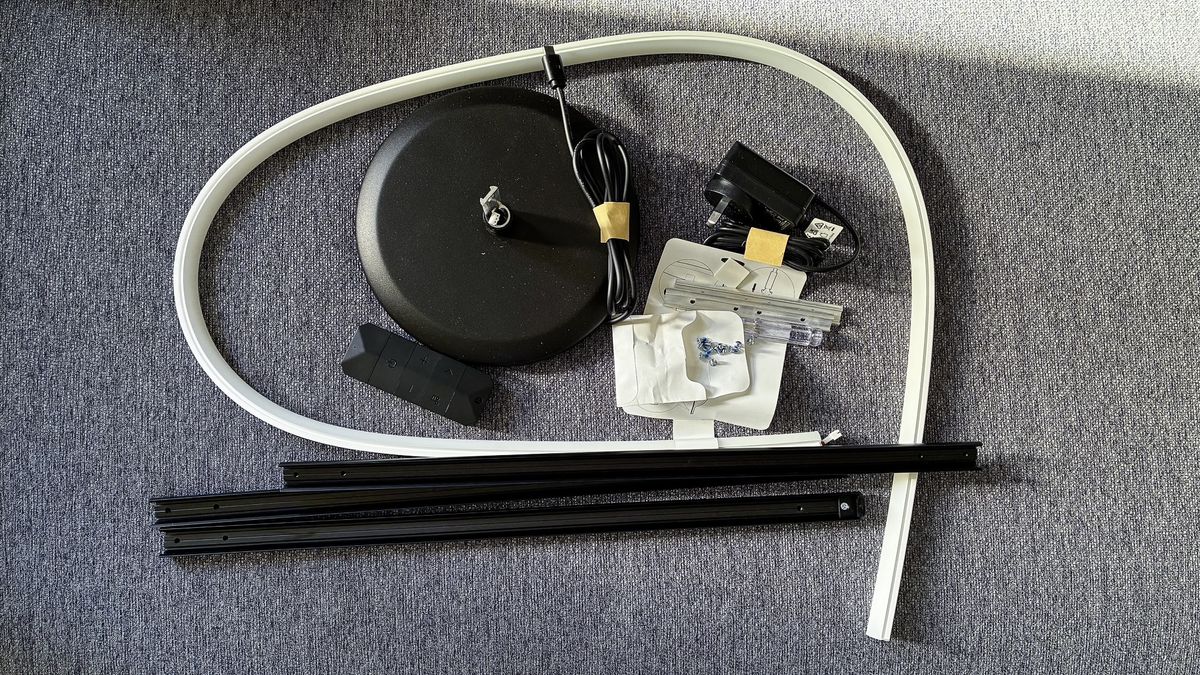 The different parts of the Nanoleaf Smart Multicolor Floor Lamp before assembly