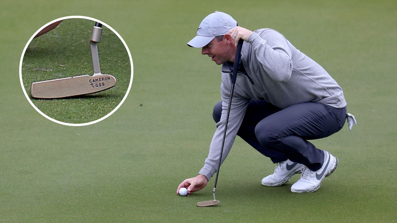 Rory McIlroy lines up a putt