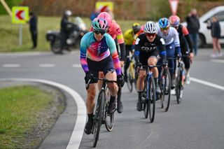 Elise Chabbey of Switzerland and Team Canyon//SRAM Racing attacks in the chase group during the 8th Liege - Bastogne - Liege Femmes 2024 a 152.9km one day race from Bastogne to Liege