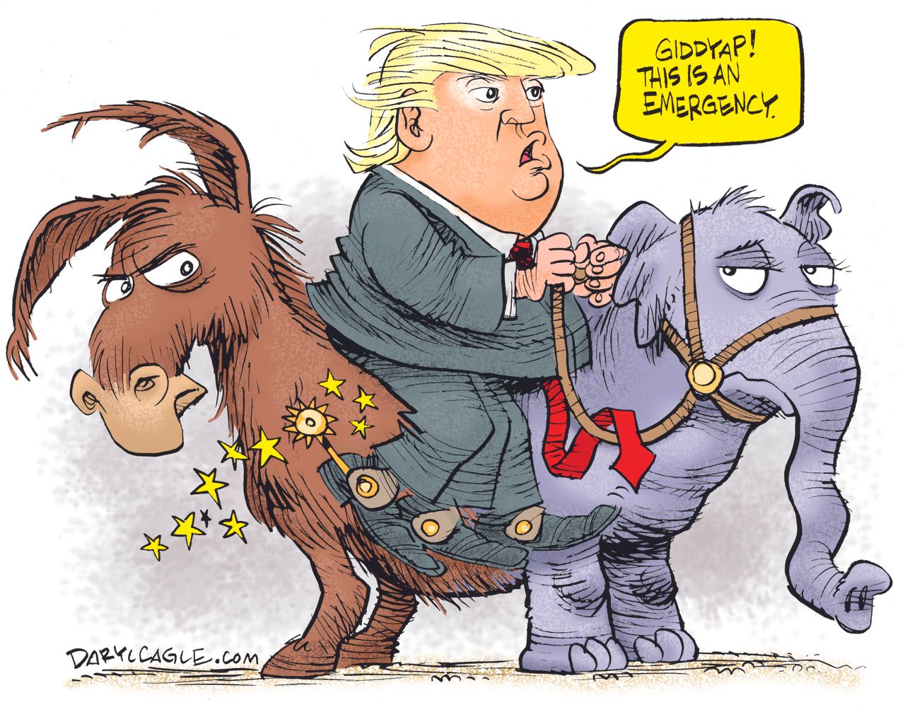 Political Cartoon U.S. Trump Democrat Republican emergency