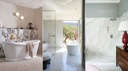Bathroom design tips to borrow from luxury spas. Three luxury bathrooms.