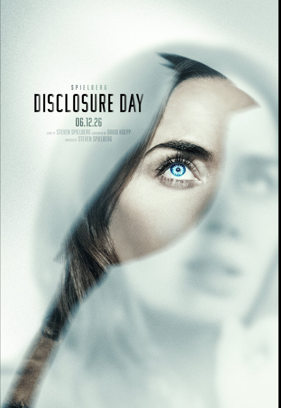 a movie poster with a blue-eyed woman and a bird silhouette