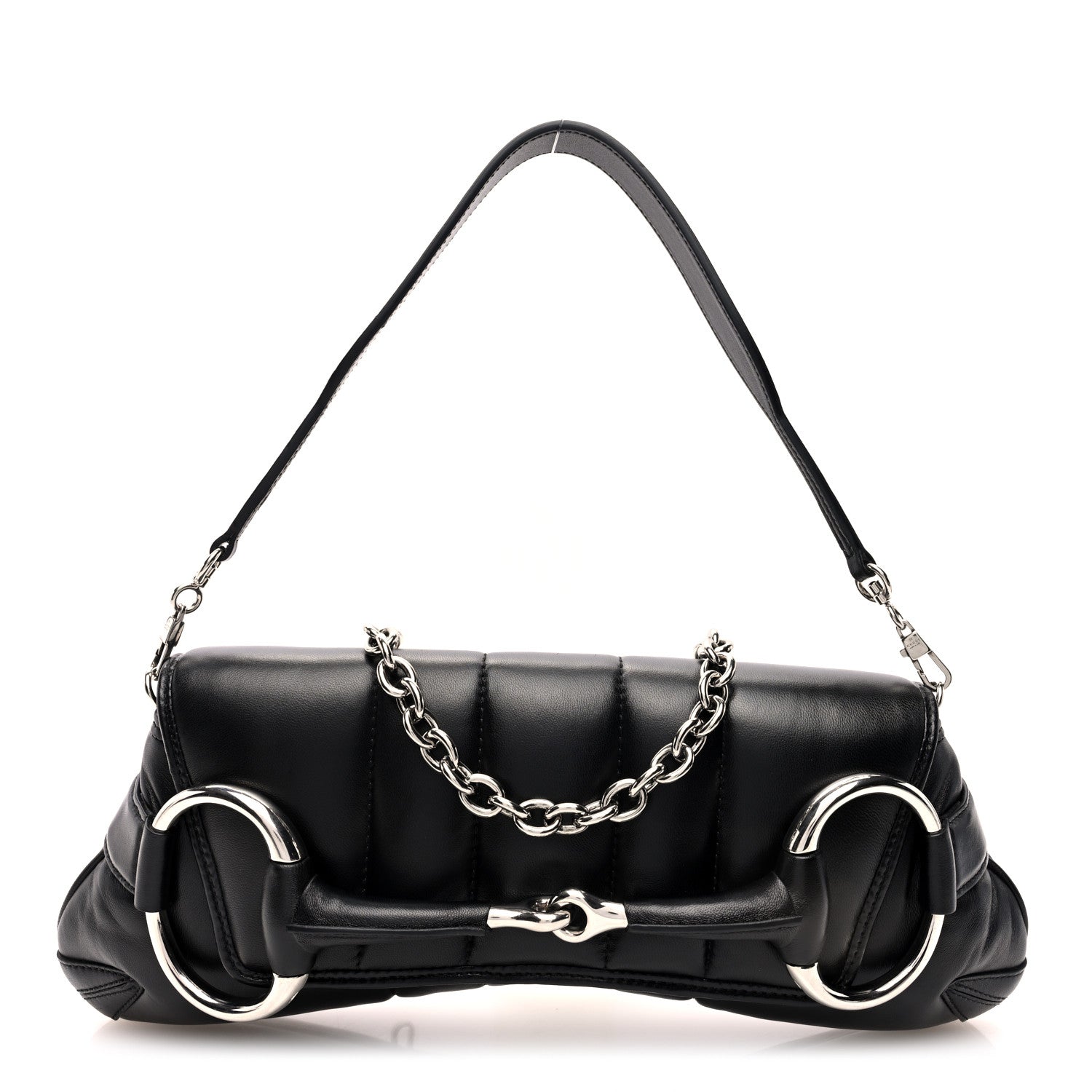 Nappa Vertical Matelasse Medium Maxi Horsebit Chain Shoulder Bag Black