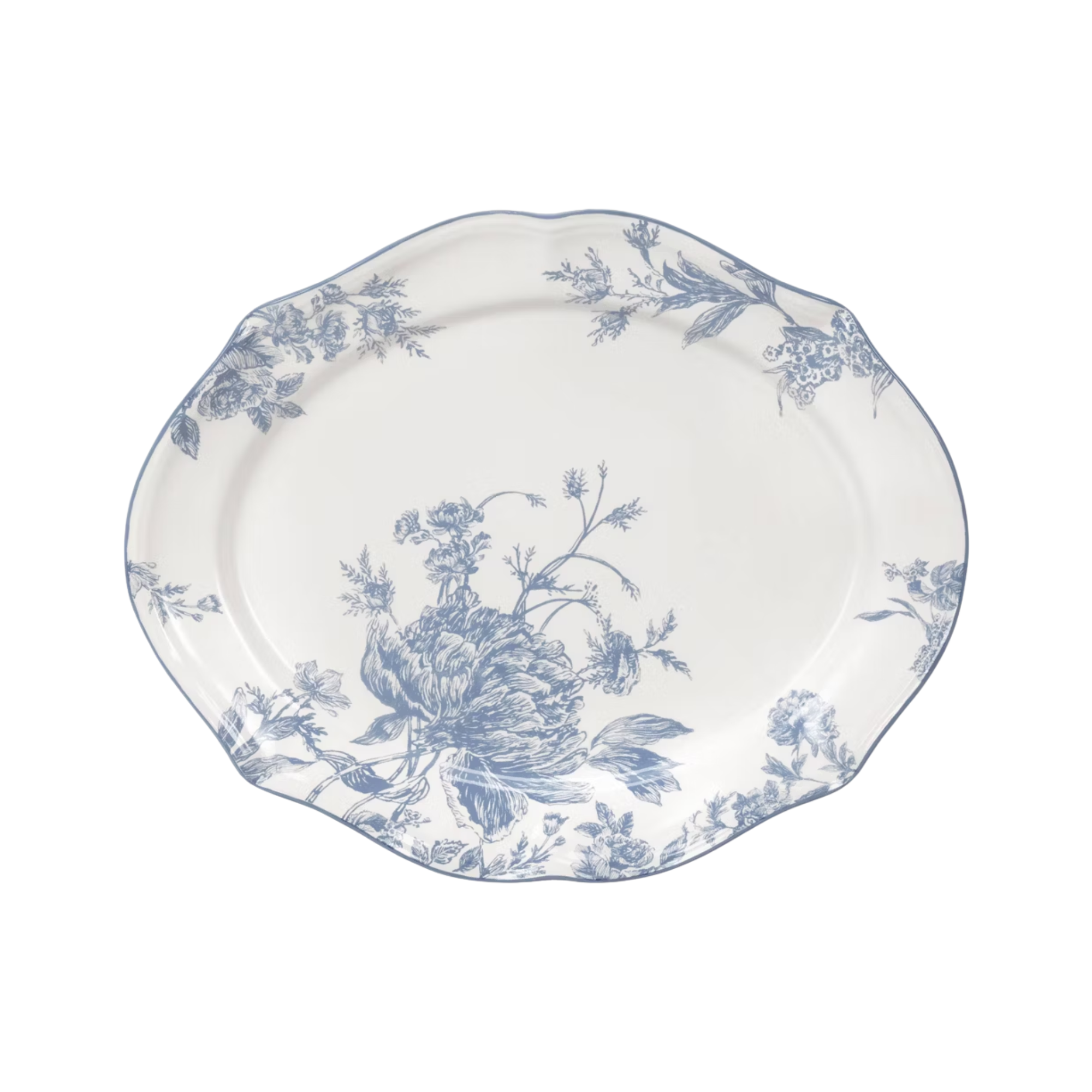a blue floral serving tray
