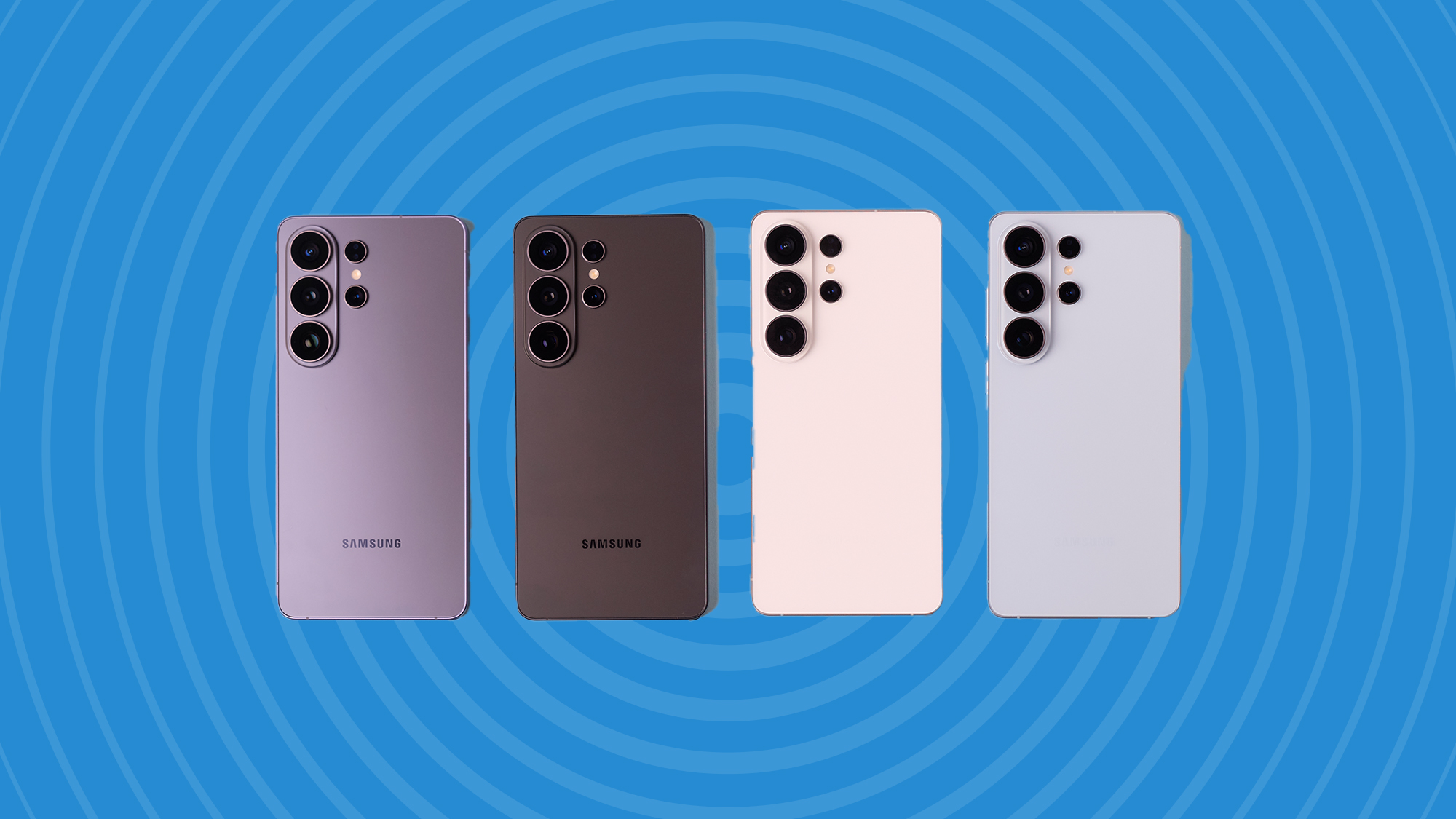 The Samsung Galaxy S26 Ultra's different colours in a blue background