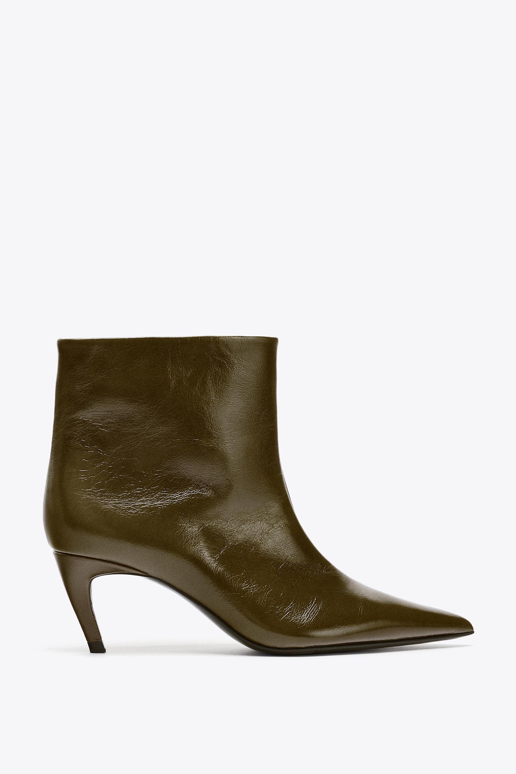 Leather Curved Heel Ankle Boots
