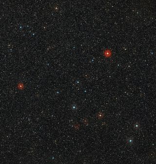 This picture shows the sky around the young star HD 95086 in the southern constellation of Carina (The Keel). It was created from images from the Digitized Sky Survey 2.