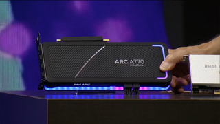 Intel A770 graphics card on stage with Pat Gelsinger