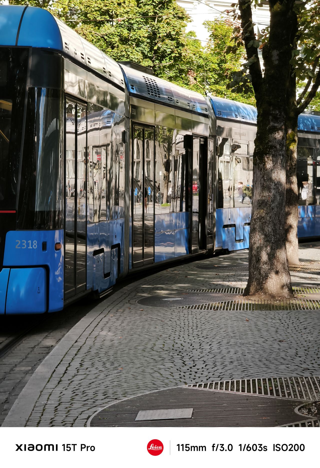 A tram in Munich pulling away