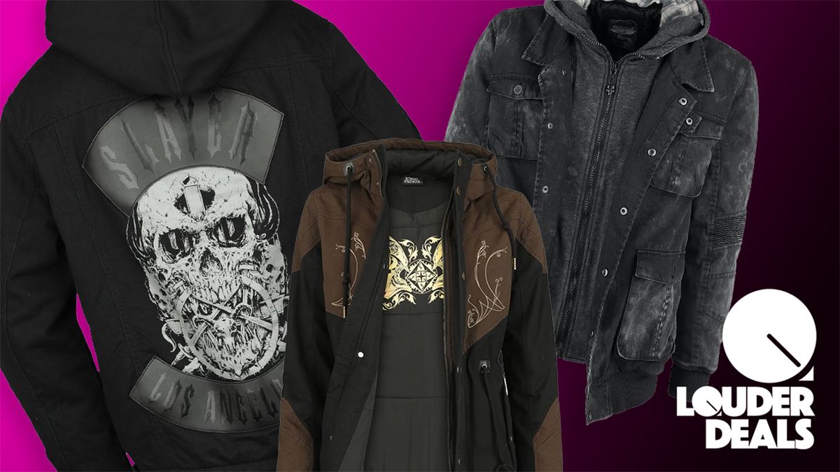 The main image for the EMP winter jacket sale shows cut-out images of three coats with a &quot;Louder deals&quot; badge in the bottom-right corner. All images are have been placed on a purple and black background.