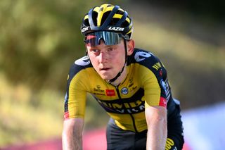 BALCON DE ALICANTE SPAIN AUGUST 20 Sam Oomen of Netherlands and Team Jumbo Visma reacts after crosses the finishing line in the 76th Tour of Spain 2021 Stage 7 a 152km stage from Ganda to Balcn de Alicante 995m lavuelta LaVuelta21 on August 20 2021 in Balcn de Alicante Spain Photo by Stuart FranklinGetty Images