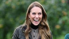 Catherine, Princess of Wales laughs as she tours Long Meadow’s orchards during a visit to Long Meadow Cider on October 14, 2025