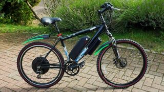 Image shows rear wheel ebike kit fitted to a bike