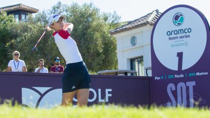 Nelly Korda competing in the pro-am of Aramco Team Series Sotogrande in 2022
