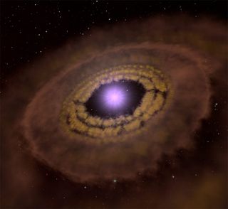 an artist's depiction of the star TW Hydrae and its disk