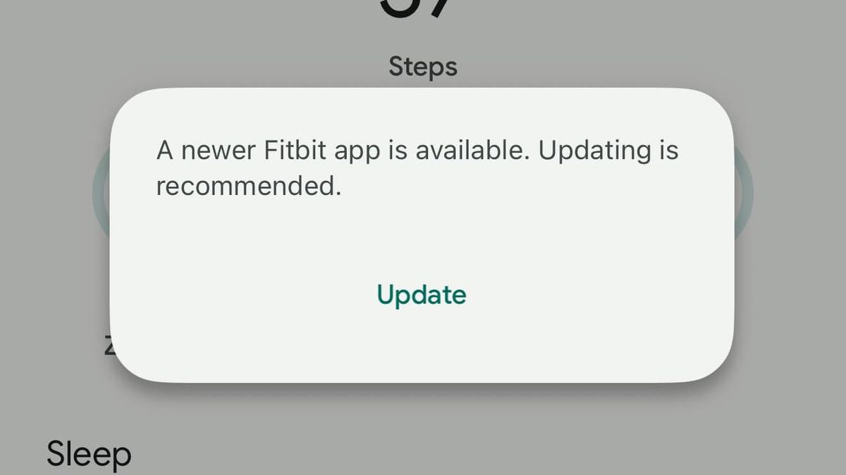 An update message in the Fitbit app.