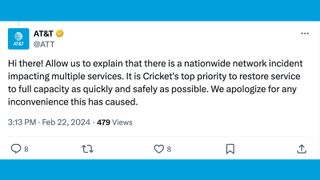 An X post from AT&T about network issues
