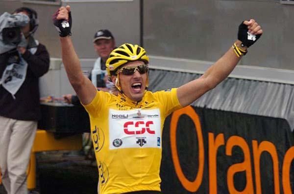 Fabian Cancellara crosses the line in first.