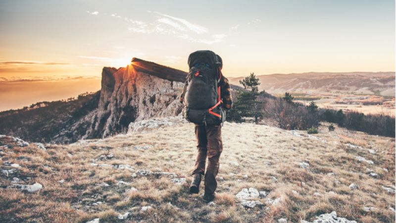 Hiker on a mountain ridge