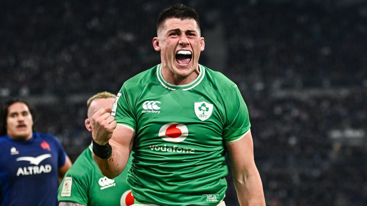 Dan Sheehan of Ireland celebrates ahead of the Six Nations 2024 week two clash – Ireland vs Italy