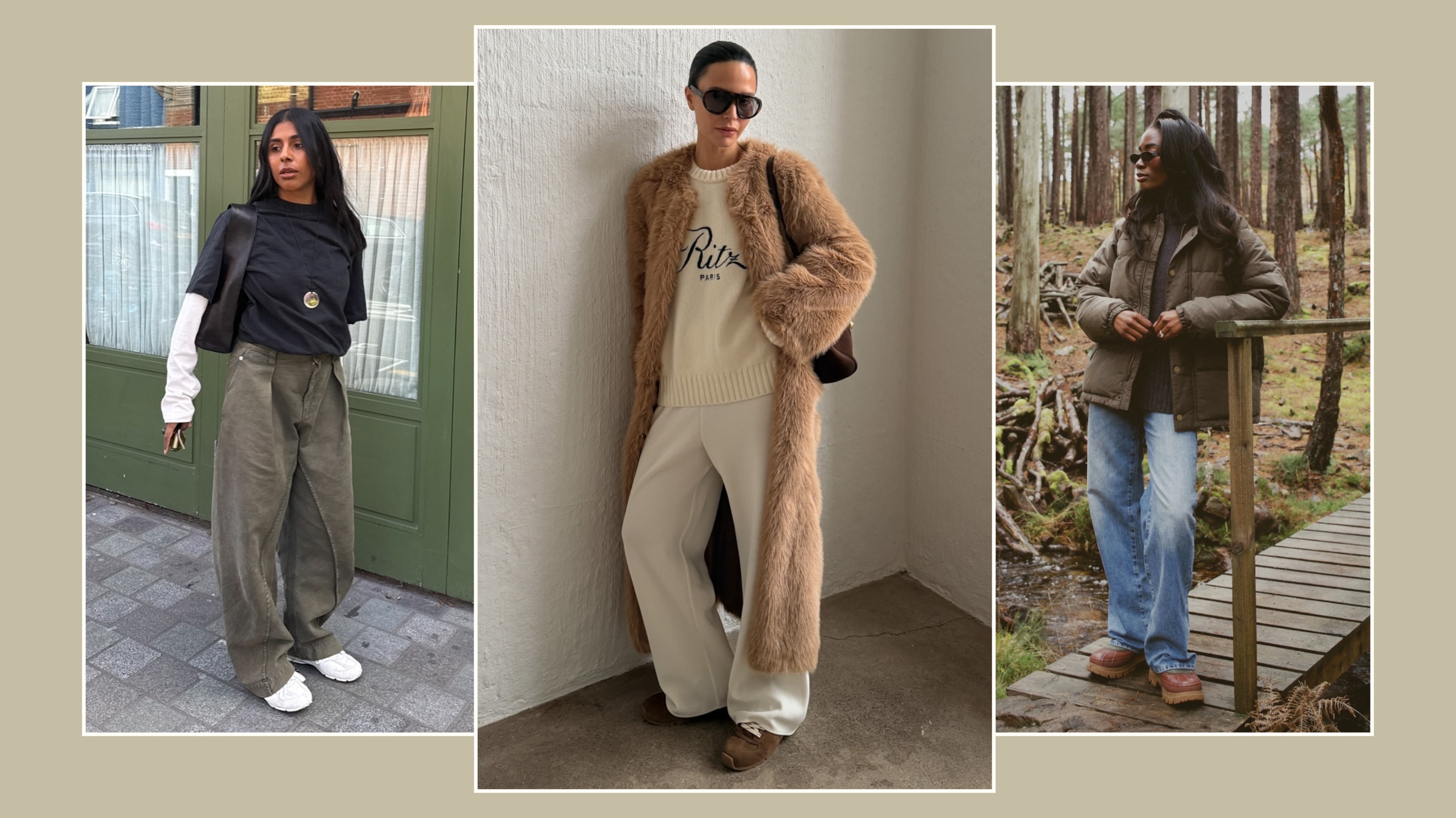 A collage of women wearing comfortable outfits.