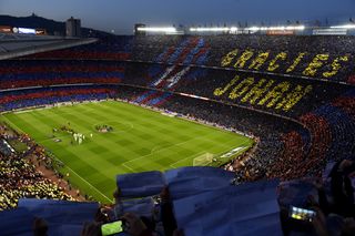 Barcelona fans hold up a spectacular mosaic to say thank you to Johan Cruyff ahead of a Clasico clash against Real Madrid in April 2016, following the Dutchman's death in March.