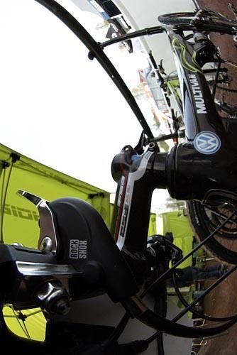 The team uses SRAM's twist shifters but the Matchmaker mount still proved handy for the added remote (an extra nut was all that was needed to make it work).