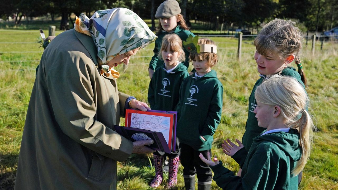 The Queen meets children from Crathie Primary School in Scotland