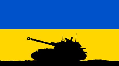 Tank against Ukraine flag