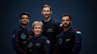 The crew of Axiom Space's Ax-4 mission to the International Space Station. From left to right: pilot Shubhanshu Shukla, commander Peggy Whitson, mission specialist Sławosz Uznański and mission specialist Tibor Kapu.