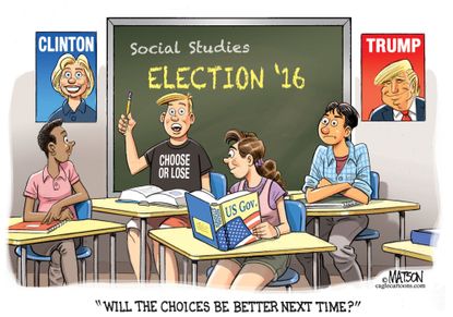 Political cartoon U.S. 2016 election social studies young voters