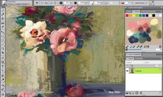A still life of flowers painted with Corel Painter to look like oil paints