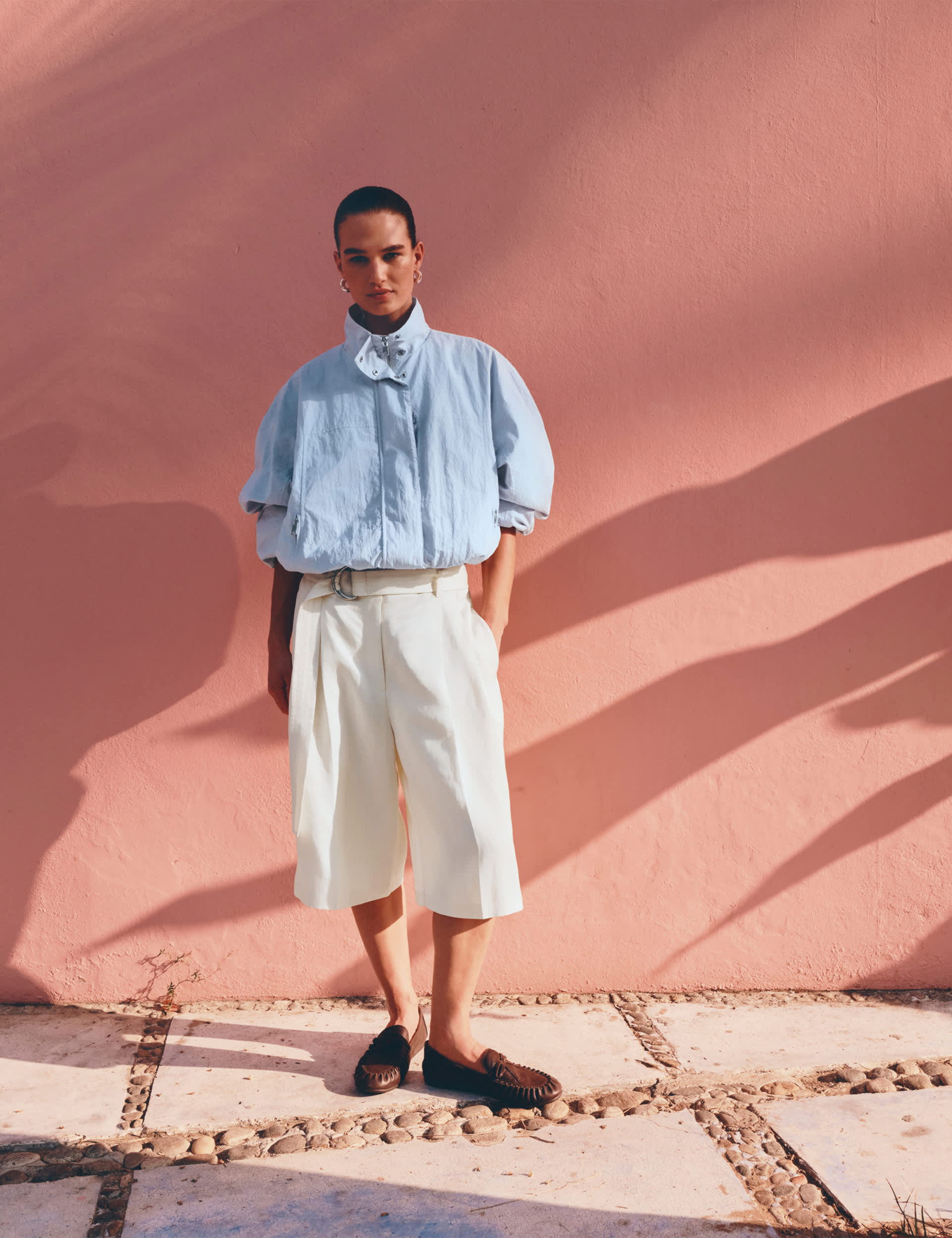 Linen Blend High Waisted Belted Bermuda Shorts