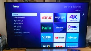 The Roku home screen on a TV, with Netflix logo
