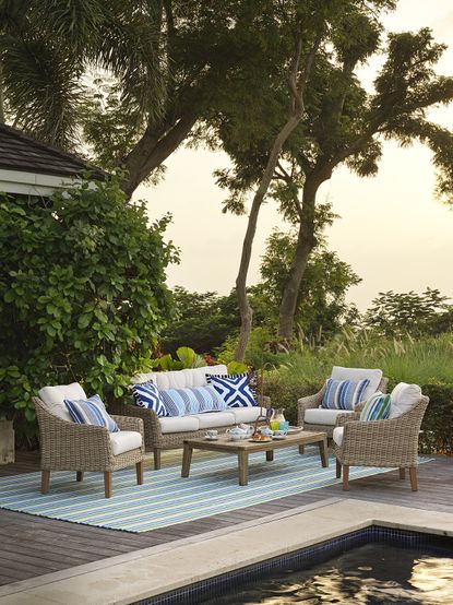 A dining area in Kit's Barbados garden