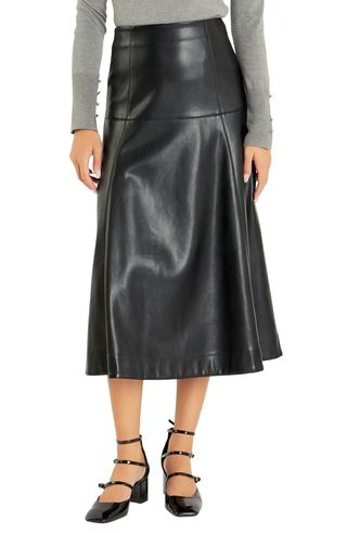 High Waist Faux Leather Midi Skirt