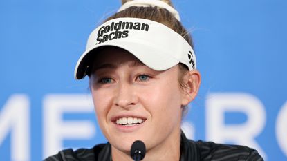 Nelly Korda talks to the media prior to the CME Group Tour Championship