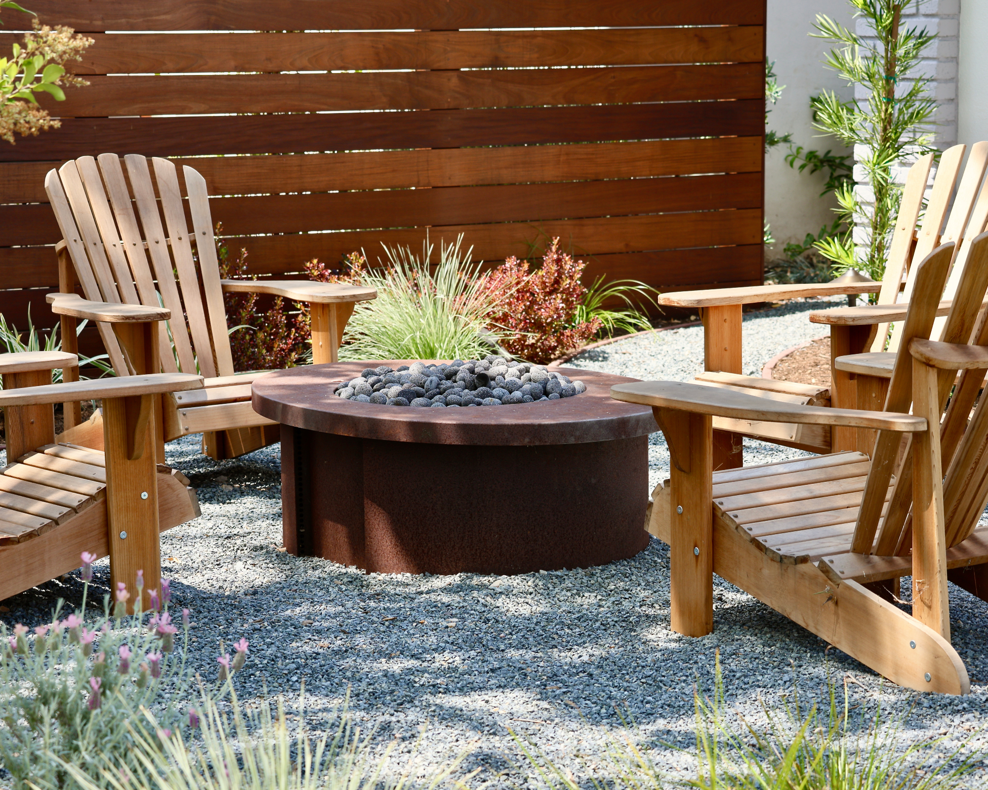 Fire pit in stylish backyard
