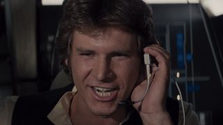 Han cheering after saving Luke in A New Hope