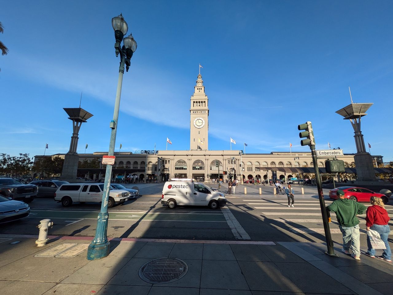 Ultrawide exterior photo of San Francisco ferry building shot by Pixel 8a