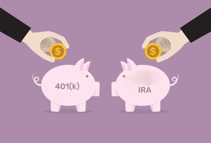 401k and IRA piggy bank for saving money retirement concept
