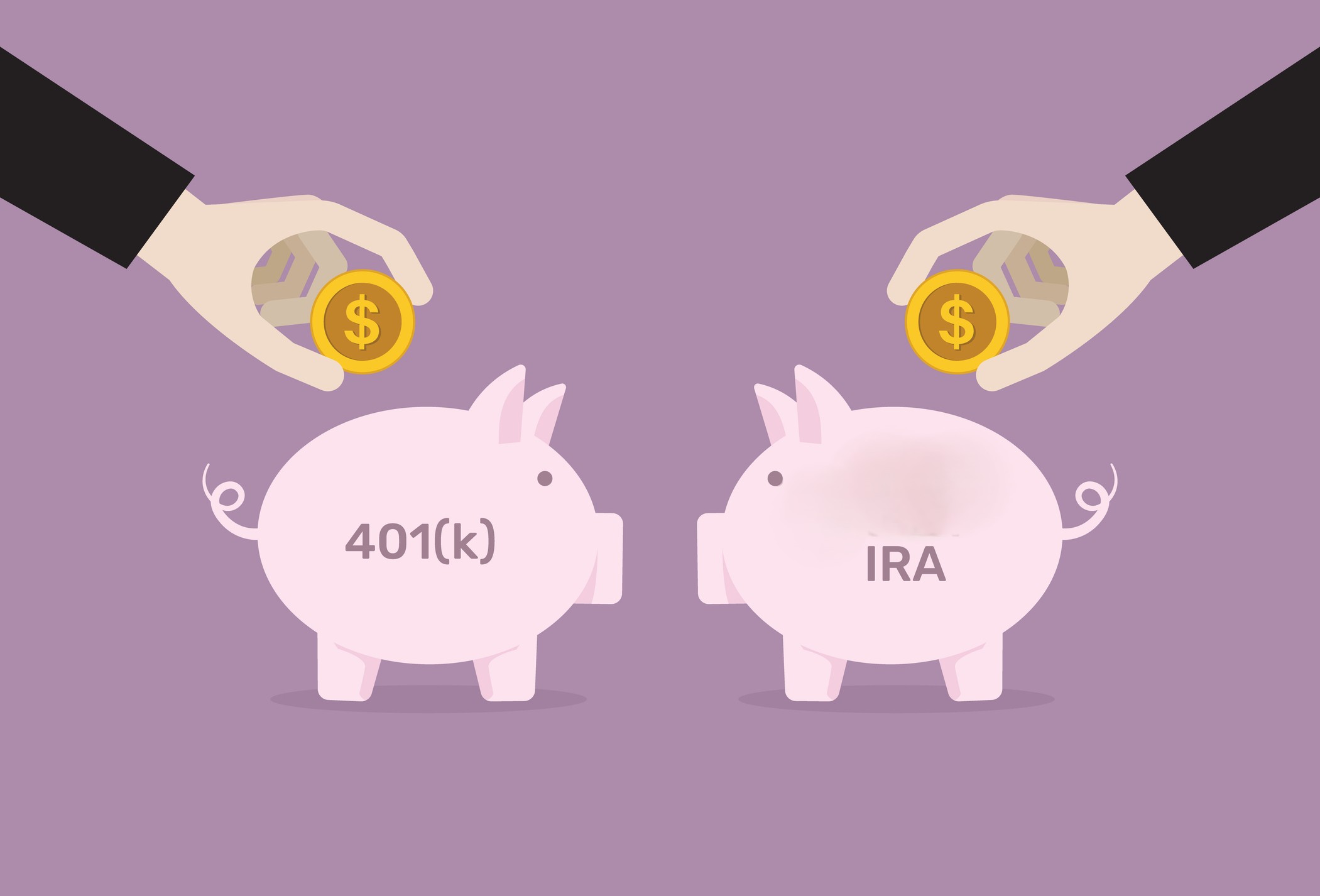401k and IRA piggy bank for saving money retirement concept