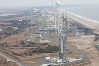 Another view of the launchpad where an Antares rocket exploded just after launch on Oct. 28, 2014. Photo taken on Oct. 29, 2014.