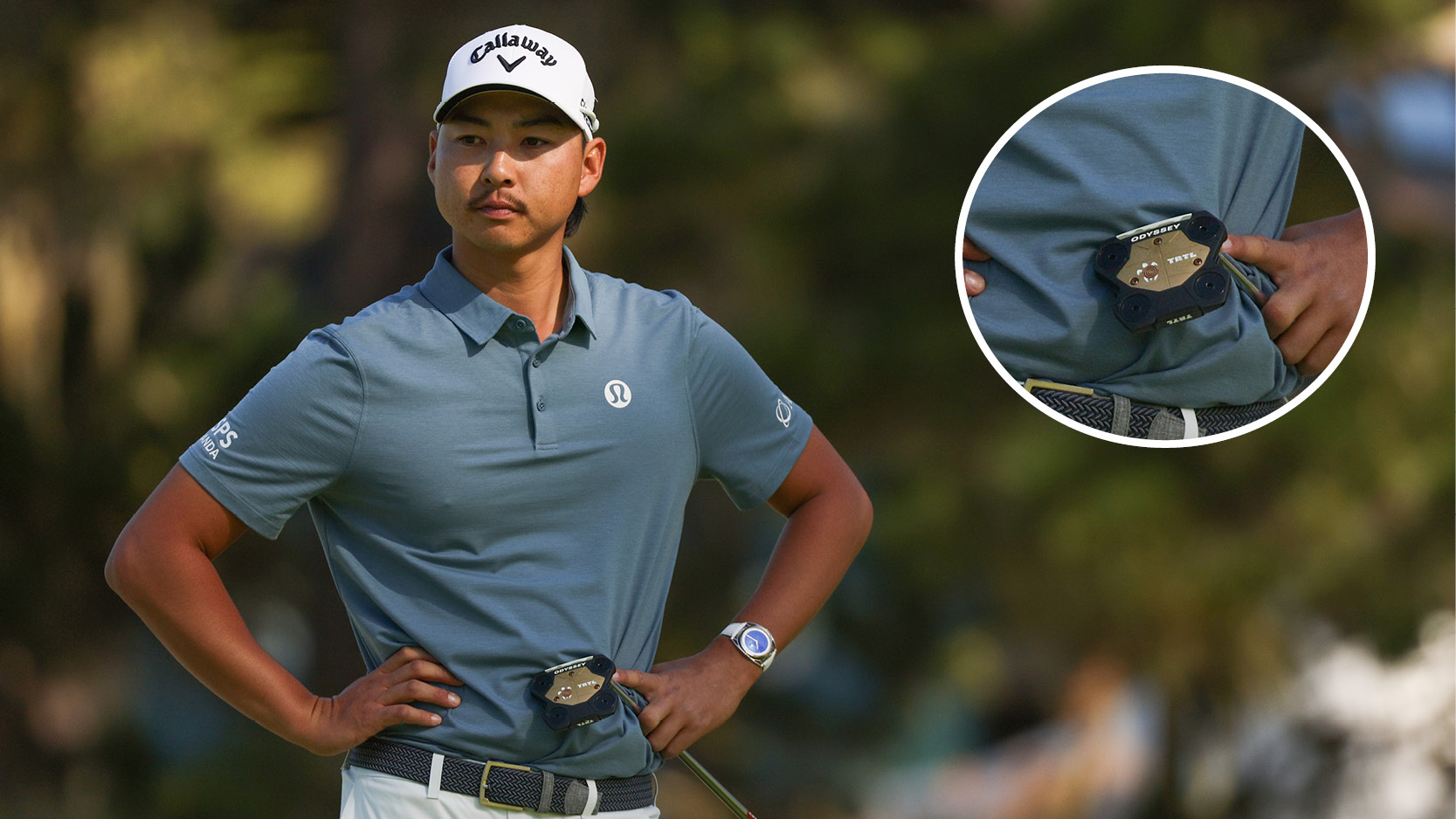 Min Woo Lee waits to hit a putt