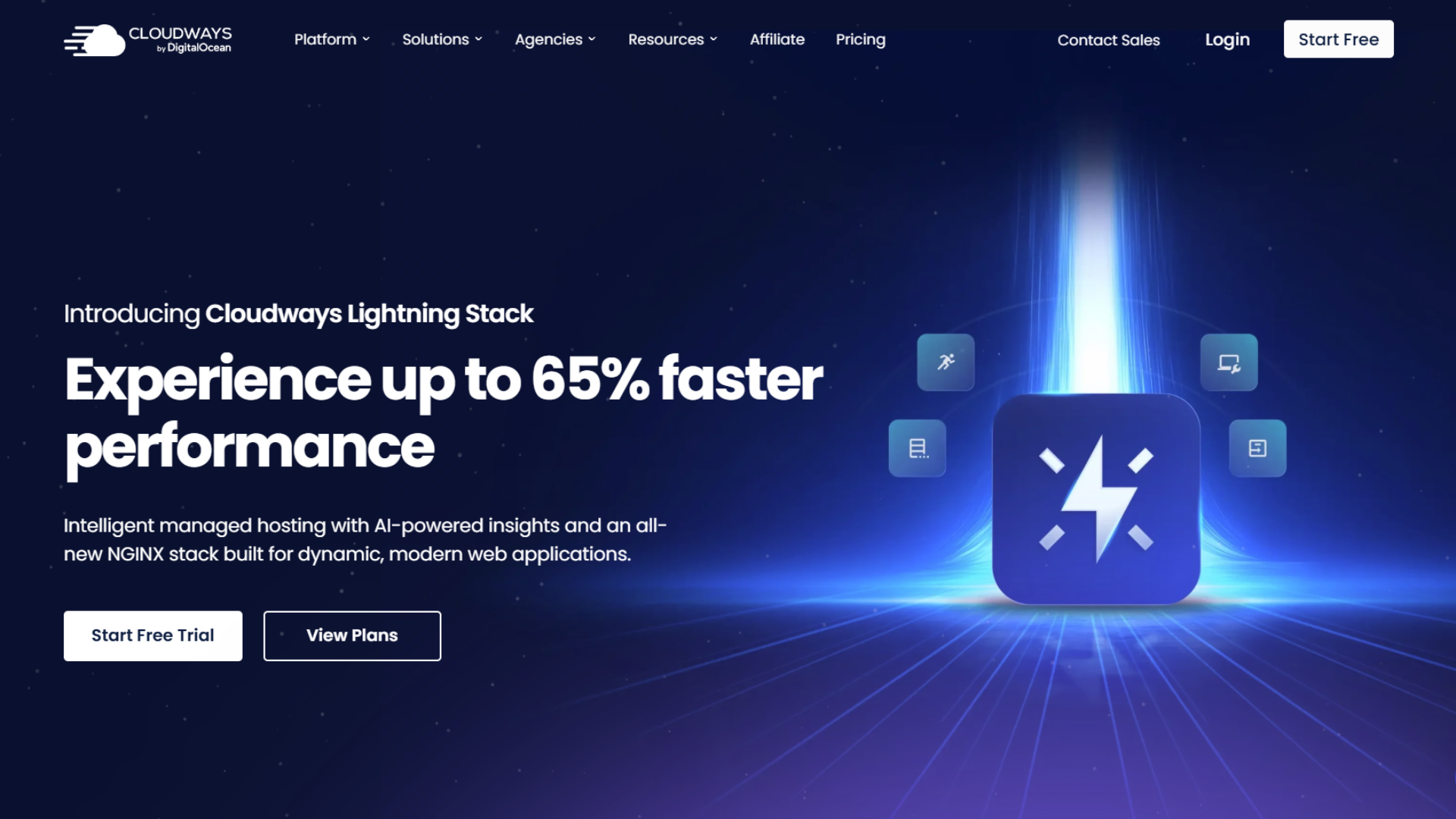 The Cloudways homepage at the time of our review