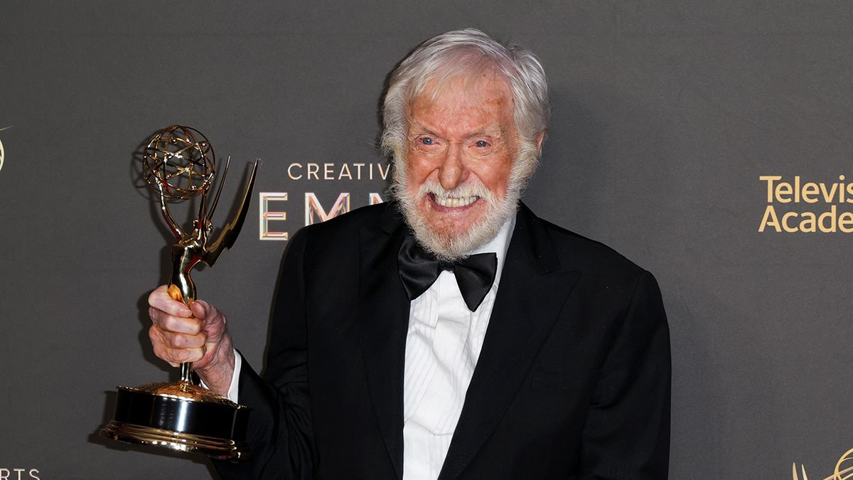 Dick Van Dyke holding an Emmy at the 2024 Creative Emmy Awards.