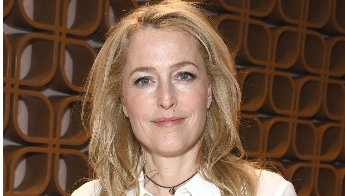 Nous achetons l'élégant pull bleu marine et la jupe plissée noire de Gillian Anderson pour les festivités à venir.