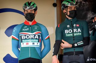 Matthew Walls (Bora-Hansgrohe) in the best young rider's jersey at the start of stage 2 of Tour de la Provence