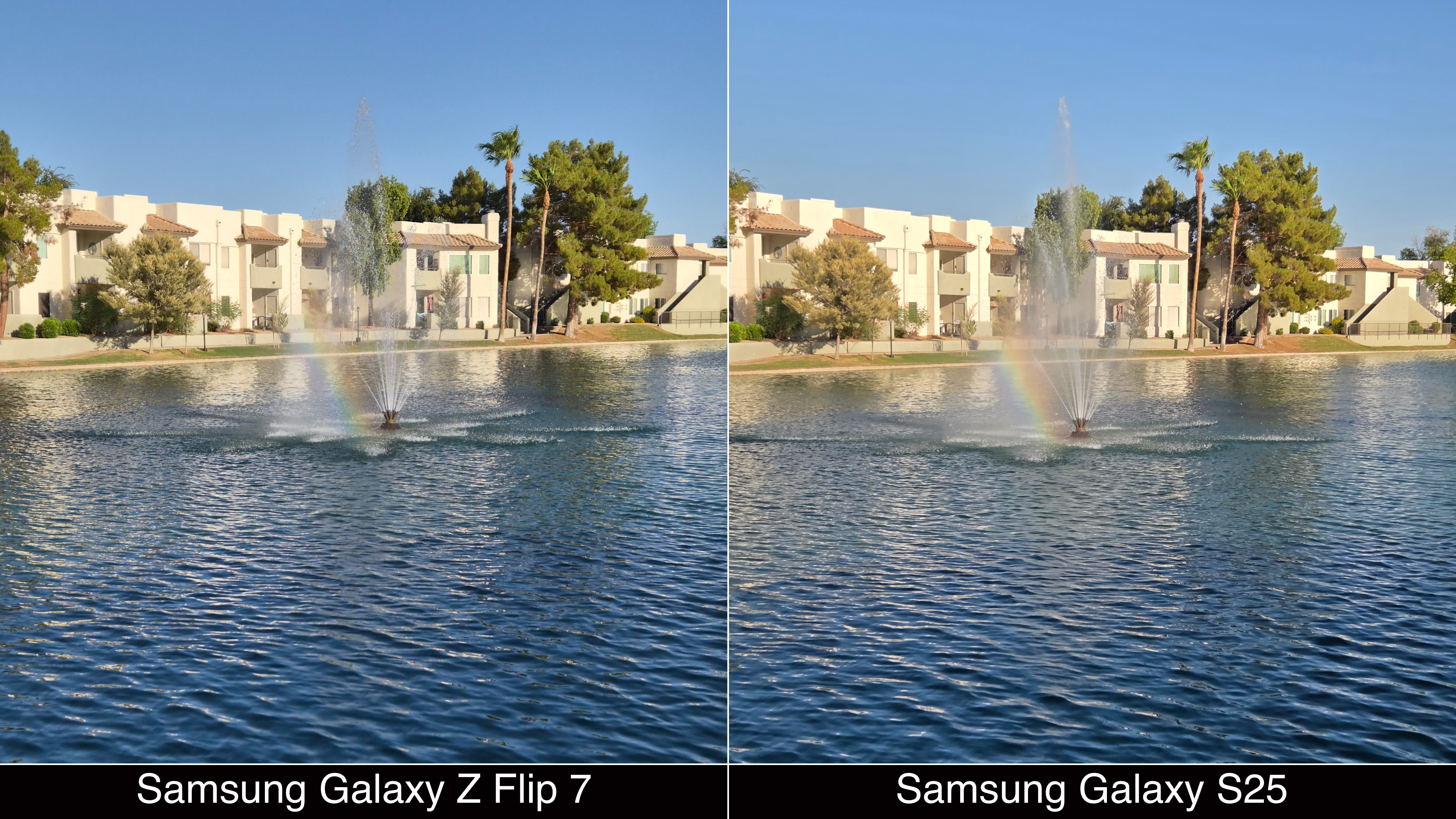 Zoom shots captured with the Samsung Galaxy Z Flip 7 and Galaxy S25, at 2x zoom.